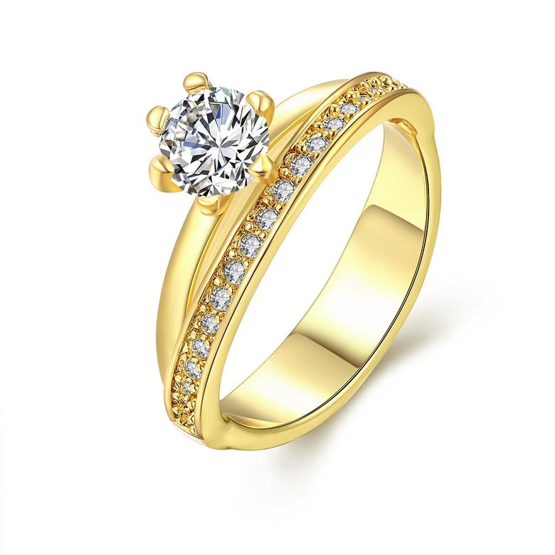 Wholesale Romantic 24K Gold Round White CZ Ring TGGPR172