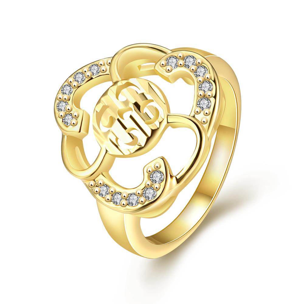Wholesale Romantic 24K Gold Geometric flower White CZ Ring Fine Jewelry Wedding Anniversary Party  Gift TGGPR210