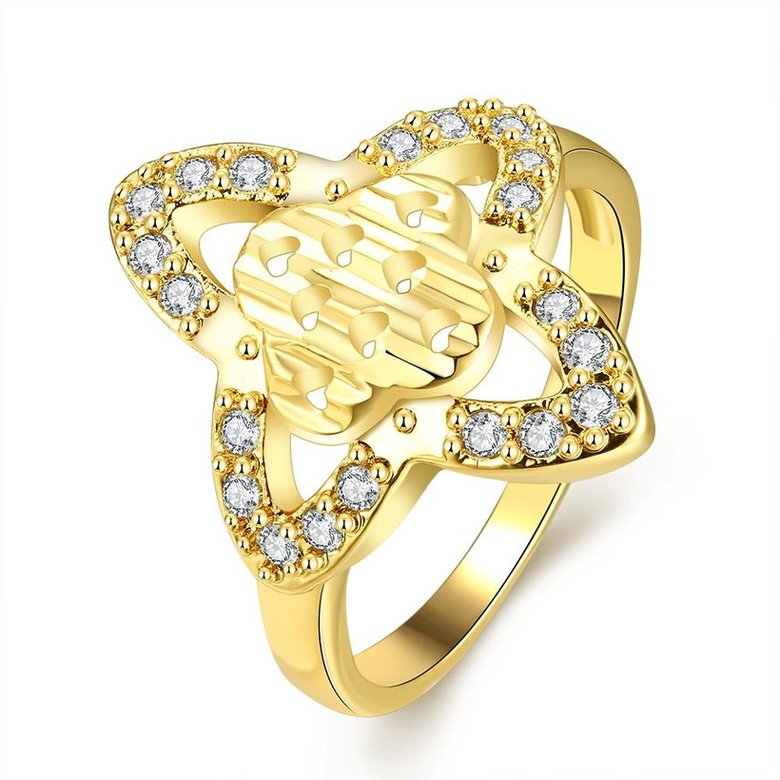 Wholesale Hot sale jewelry from China Trendy 24K Gold flower White CZ Ring  TGGPR279