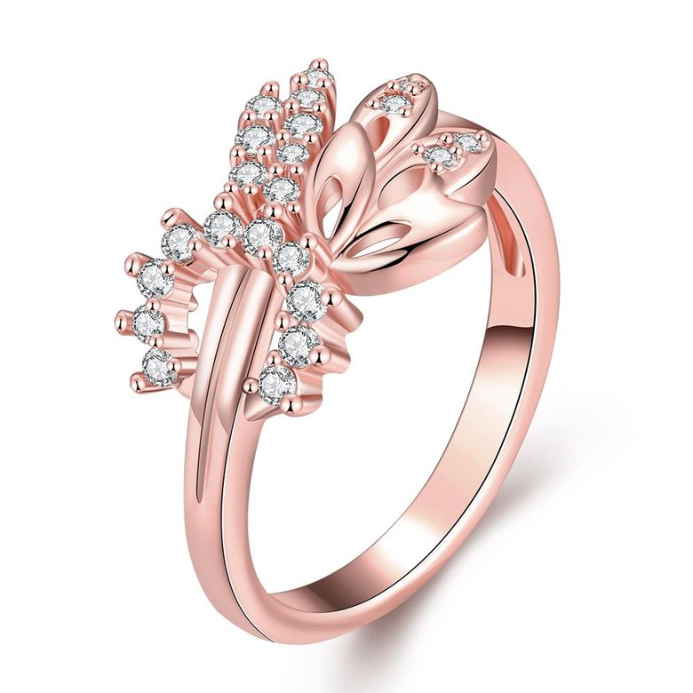 Wholesale Romantic Rose Gold Plant White CZ Ring  Fine Jewelry Wedding Anniversary Party  Gift TGGPR299