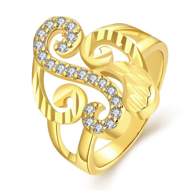 Wholesale Luxury  Design 24K gold Geometric White CZ Ring  Vintage Bridal Round Engagement Ring TGGPR322