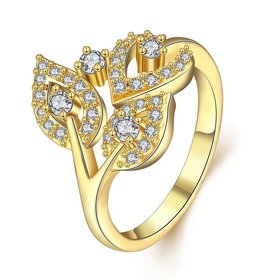 Wholesale Romantic 24K Gold Plant White CZ Ring TGGPR831