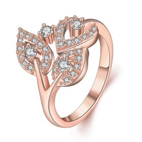 Wholesale Romantic Rose Gold Plant White CZ Ring TGGPR841