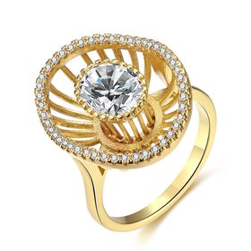 Wholesale Trendy 24K Gold Geometric White CZ Ring TGGPR917