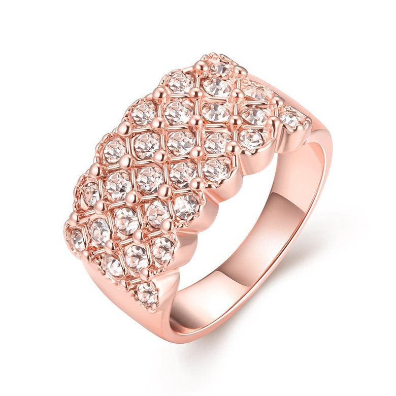 Wholesale Classic Rose Gold Plant White Rhinestone Ring TGGPR995