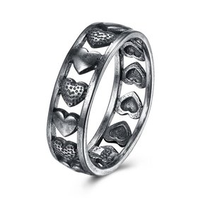 Wholesale Vintage Trendy Antique Silver Unisex Charms heart shape Ring Punk European Style Men Chain Rings Female Jewelry Free Shipping TGVGR044