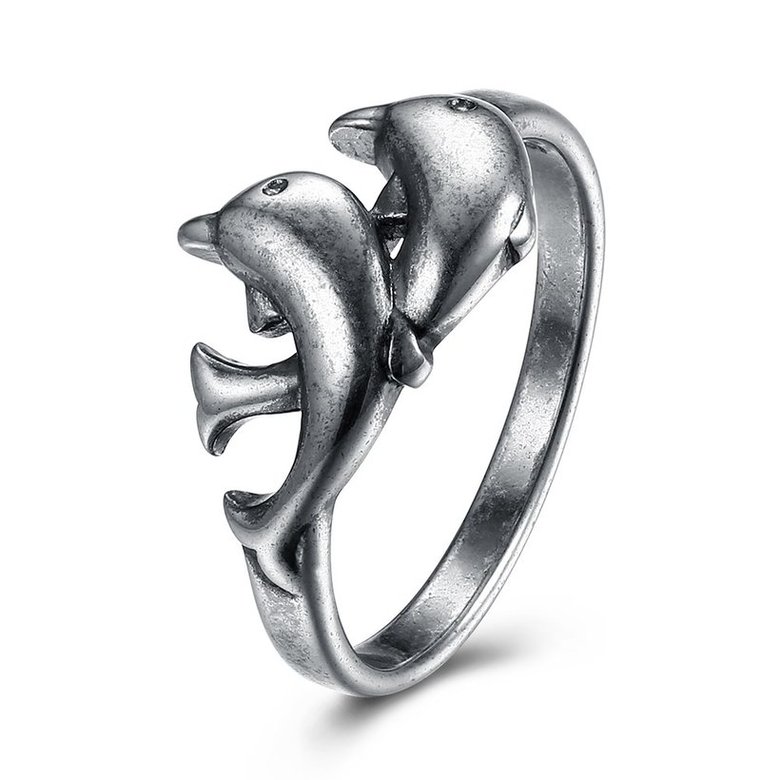 Wholesale Hot Sale Fashion Vintage Silver Double Dolphin rings Happy Women In Love Silver Plated Ring Accessories for unisex TGVGR003