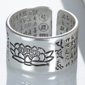 Wholesale The manufacturer directly sells this life Buddhist lotus silver ring Heart Sutra opening retro parami men's and women's hand made jewelry VGR092
